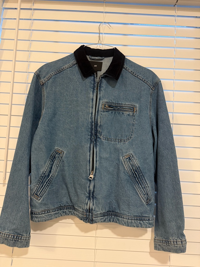H&M Light Blue Denim Jacket With Black Collar